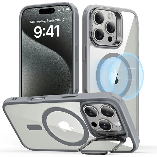 Custodia MagSafe per Apple iPhone 16 Pro, ESR, Classic Hybrid Kickstand, Grigio Trasparente