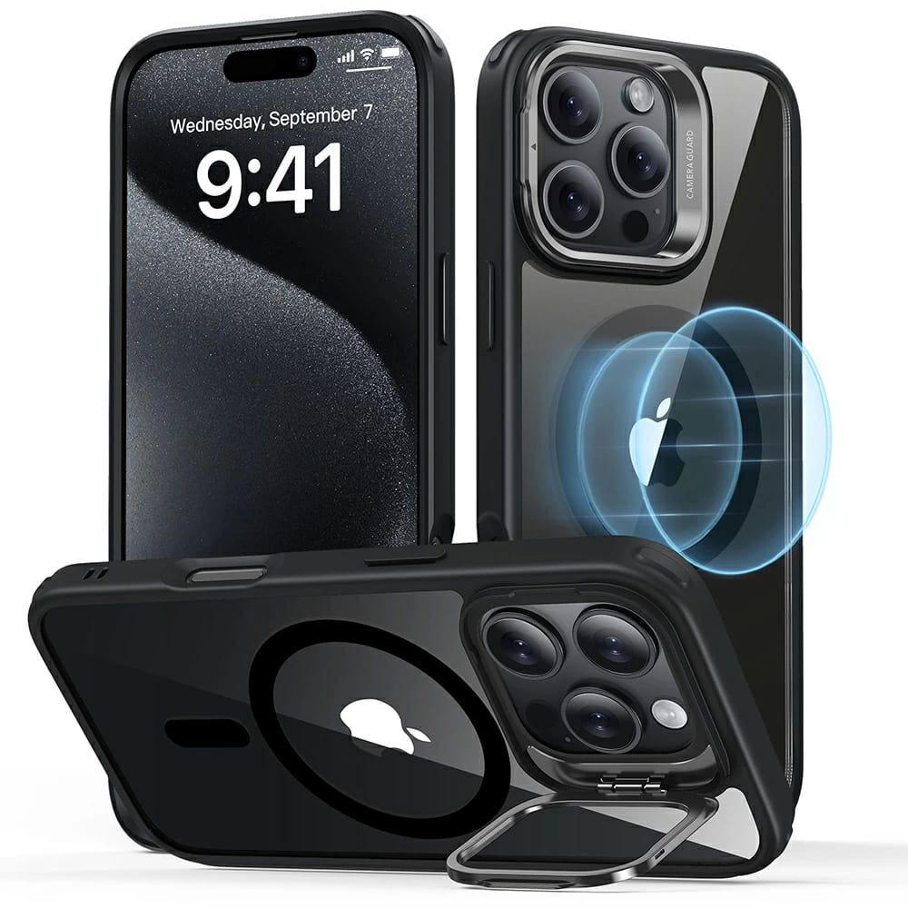 Custodia MagSafe per Apple iPhone 16 Pro, ESR, Classic Hybrid Kickstand, Nera Trasparente