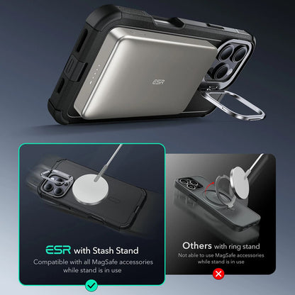 Custodia MagSafe per Apple iPhone 16 Pro, ESR, Cyber Armor Kickstand, Nera