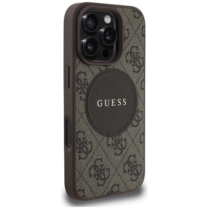 Custodia MagSafe per Apple iPhone 16 Pro, Guess, 4G Circle Classic Logo, Marrone