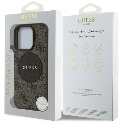 Custodia MagSafe per Apple iPhone 16 Pro, Guess, 4G Circle Classic Logo, Marrone