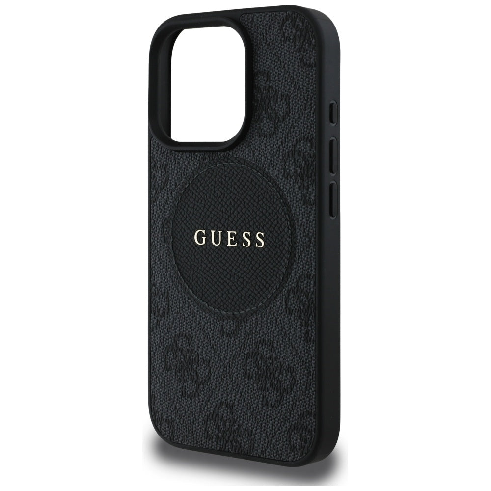 Étui MagSafe pour Apple iPhone 16 Pro, Guess, Logo Classique Cercle 4G, Noir