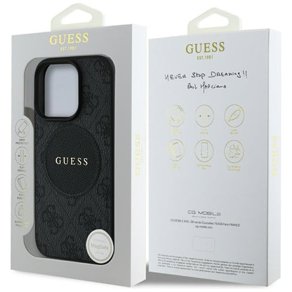 Étui MagSafe pour Apple iPhone 16 Pro, Guess, Logo Classique Cercle 4G, Noir