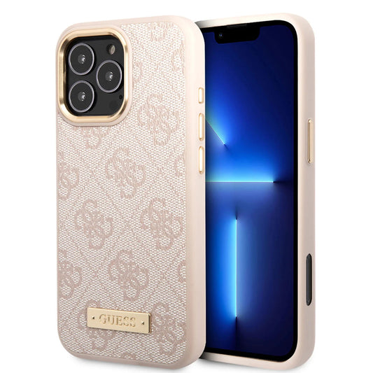 Coque MagSafe pour Apple iPhone 16 Pro, Guess, Plaque Logo 4G, Rose