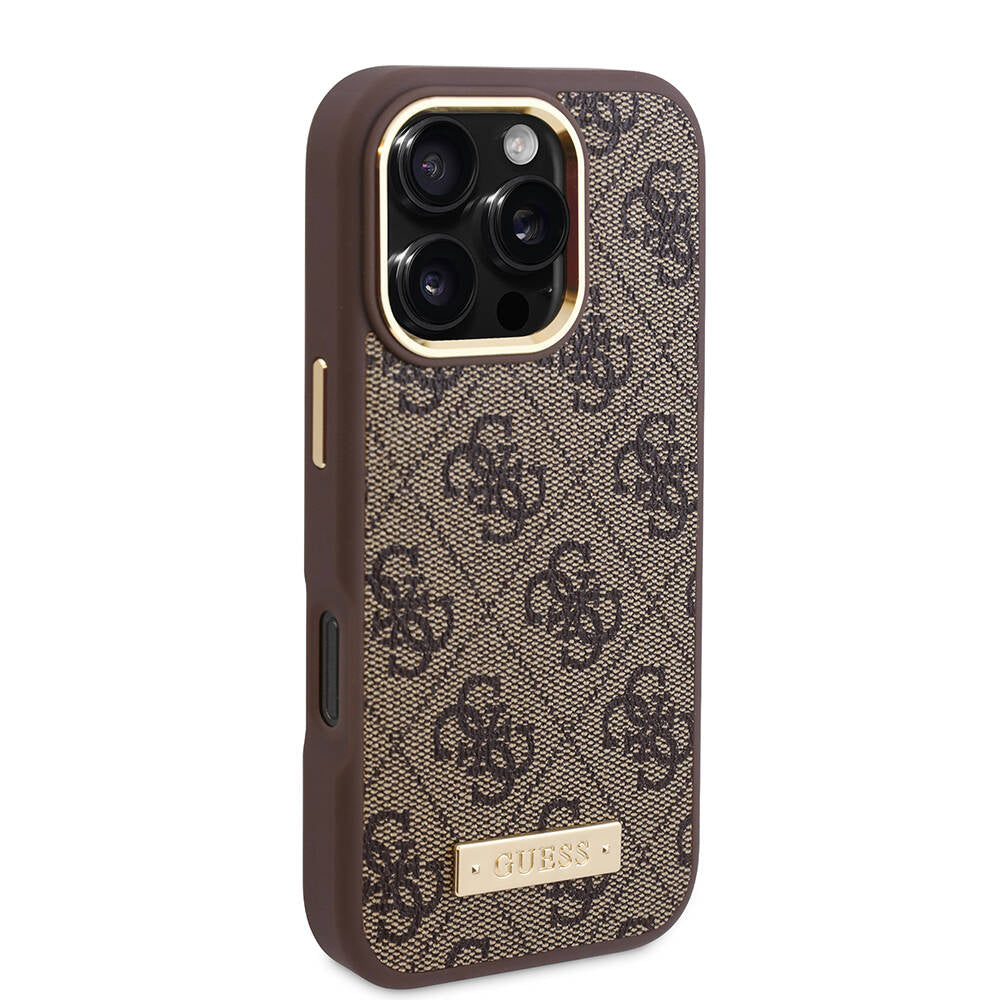 Custodia MagSafe per Apple iPhone 16 Pro, Guess, 4G Logo Plate, Rosa