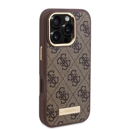 Custodia MagSafe per Apple iPhone 16 Pro, Guess, 4G Logo Plate, Rosa