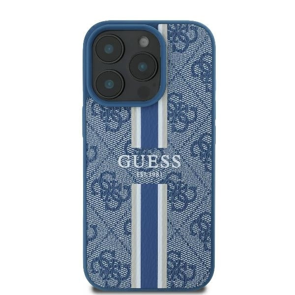 Custodia MagSafe per Apple iPhone 16 Pro, Guess, 4G Printed Stripes, Blu