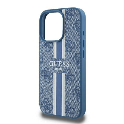 Custodia MagSafe per Apple iPhone 16 Pro, Guess, 4G Printed Stripes, Blu