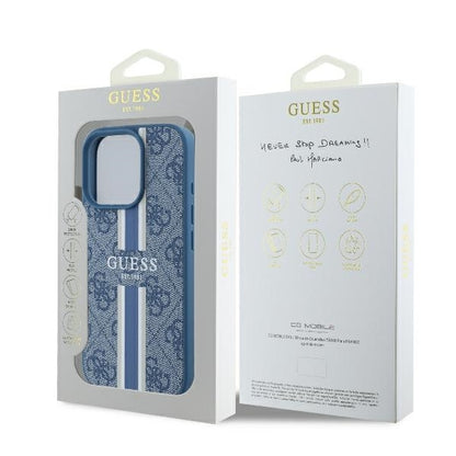 Custodia MagSafe per Apple iPhone 16 Pro, Guess, 4G Printed Stripes, Blu