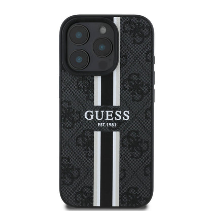 Custodia MagSafe per Apple iPhone 16 Pro, Guess, 4G Printed Stripes, Nera
