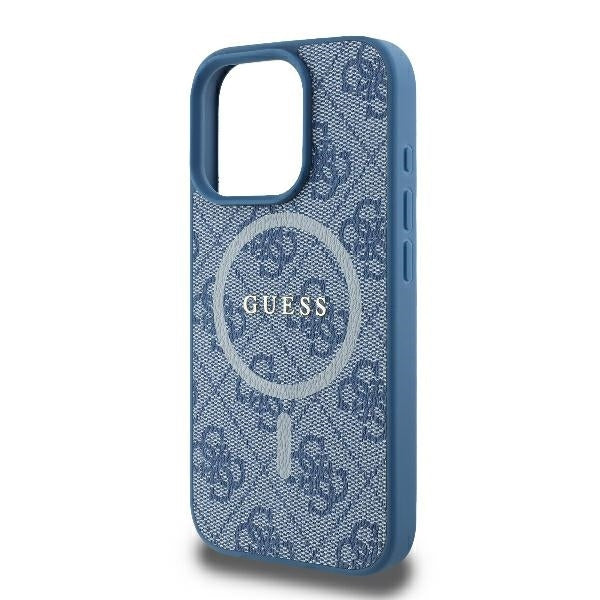 Custodia MagSafe per Apple iPhone 16 Pro, Guess, 4G Ring Classic Logo, Blu