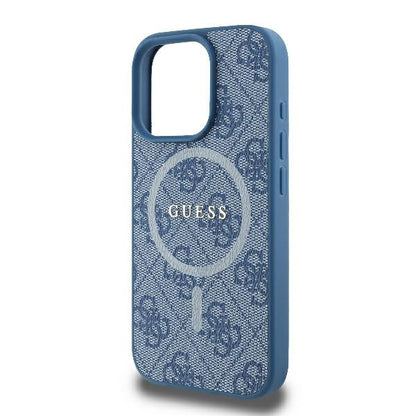 Custodia MagSafe per Apple iPhone 16 Pro, Guess, 4G Ring Classic Logo, Blu
