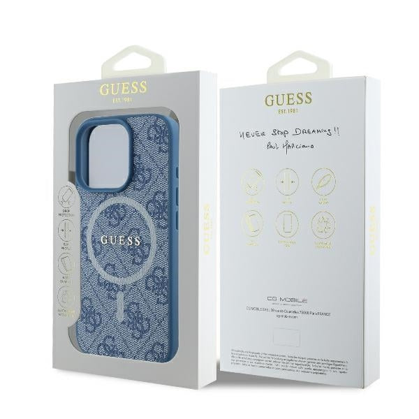 Custodia MagSafe per Apple iPhone 16 Pro, Guess, 4G Ring Classic Logo, Blu