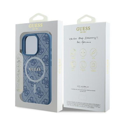 Custodia MagSafe per Apple iPhone 16 Pro, Guess, 4G Ring Classic Logo, Blu