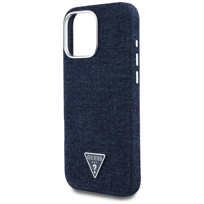 Coque MagSafe pour Apple iPhone 16 Pro, Guess, Logo Triangle en Denim, Bleue
