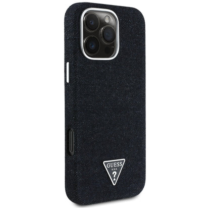 MagSafe Hülle für Apple iPhone 16 Pro, Guess, Denim Triangle Logo, Schwarz