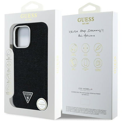 MagSafe Hülle für Apple iPhone 16 Pro, Guess, Denim Triangle Logo, Schwarz