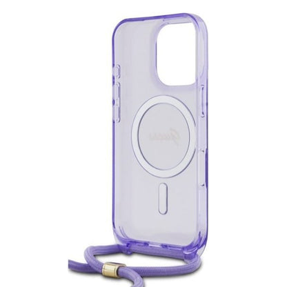Étui MagSafe pour Apple iPhone 16 Pro, Guess, IML Crossbody Cord Script, Violet