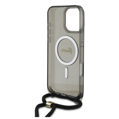 Étui MagSafe pour Apple iPhone 16 Pro, Guess, IML Crossbody Cord Script, Noir