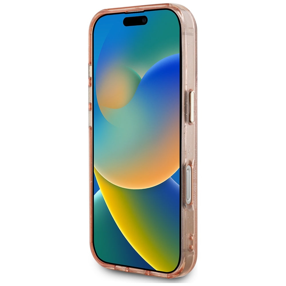 MagSafe Case for Apple iPhone 16 Pro, Guess, IML Glitter 4G Circle Triangle, Pink