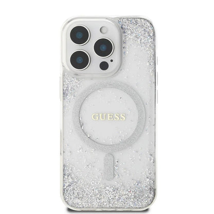 MagSafe Hülle für Apple iPhone 16 Pro, Guess, IML Glitter Gradient, Silber