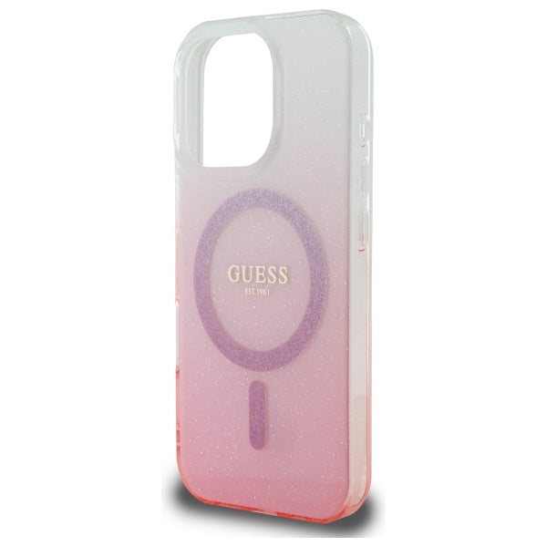 Custodia MagSafe per Apple iPhone 16 Pro, Guess, IML Glitter Gradient, Rosa
