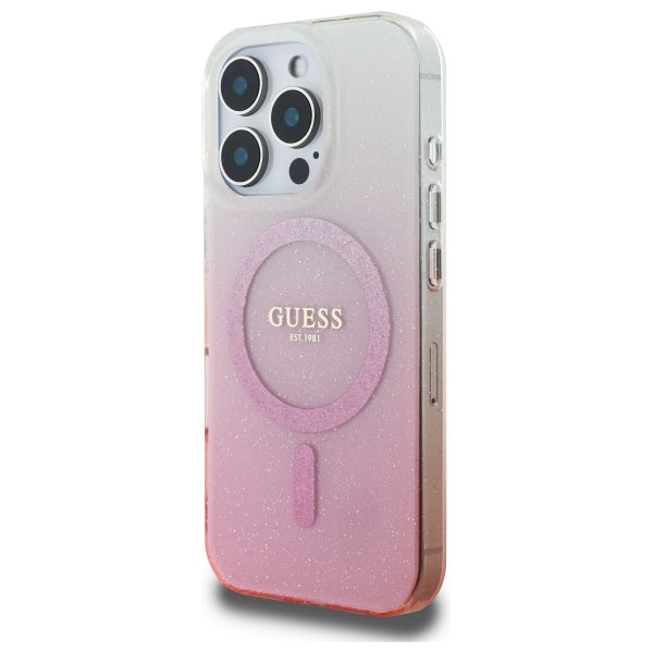 Custodia MagSafe per Apple iPhone 16 Pro, Guess, IML Glitter Gradient, Rosa