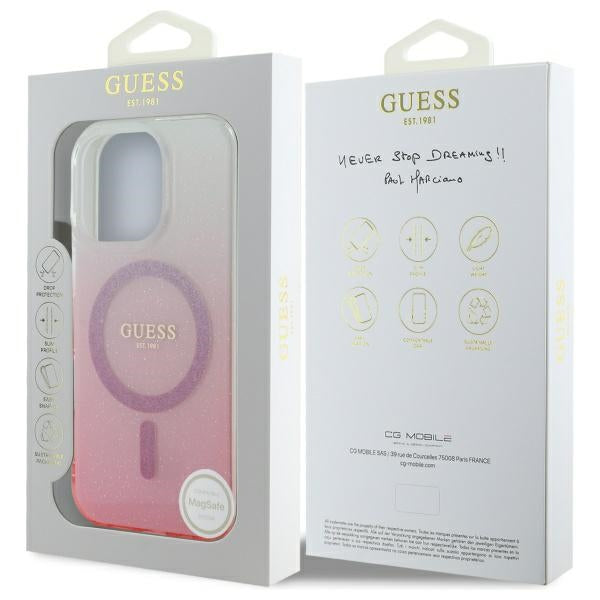 Custodia MagSafe per Apple iPhone 16 Pro, Guess, IML Glitter Gradient, Rosa