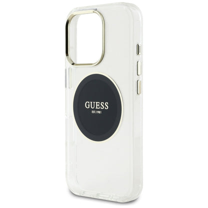 Custodia MagSafe per Apple iPhone 16 Pro, Guess, IML Metal Colored Circle, Nera