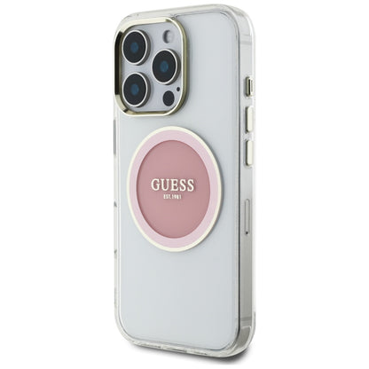 Custodia MagSafe per Apple iPhone 16 Pro, Guess, IML Metal Colored Circle, Rosa