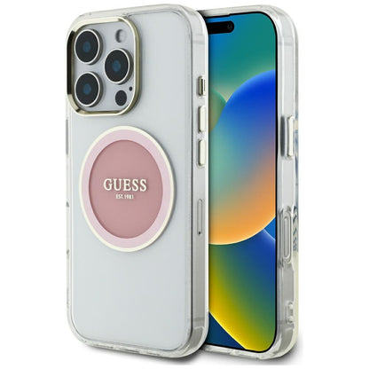 Custodia MagSafe per Apple iPhone 16 Pro, Guess, IML Metal Colored Circle, Rosa