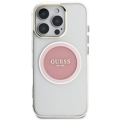 Custodia MagSafe per Apple iPhone 16 Pro, Guess, IML Metal Colored Circle, Rosa