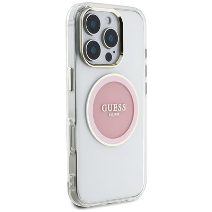 Custodia MagSafe per Apple iPhone 16 Pro, Guess, IML Metal Colored Circle, Rosa