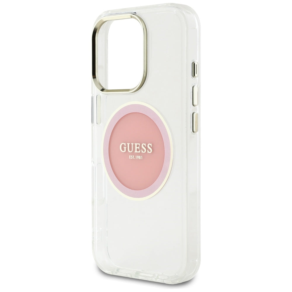 Custodia MagSafe per Apple iPhone 16 Pro, Guess, IML Metal Colored Circle, Rosa