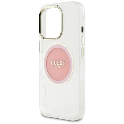 Custodia MagSafe per Apple iPhone 16 Pro, Guess, IML Metal Colored Circle, Rosa
