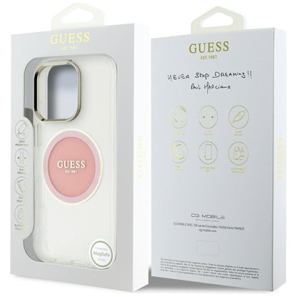 Custodia MagSafe per Apple iPhone 16 Pro, Guess, IML Metal Colored Circle, Rosa