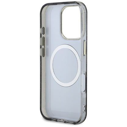 MagSafe Hülle für Apple iPhone 16 Pro, Guess, IML Metal Glitter Flowers Triangle, Schwarz