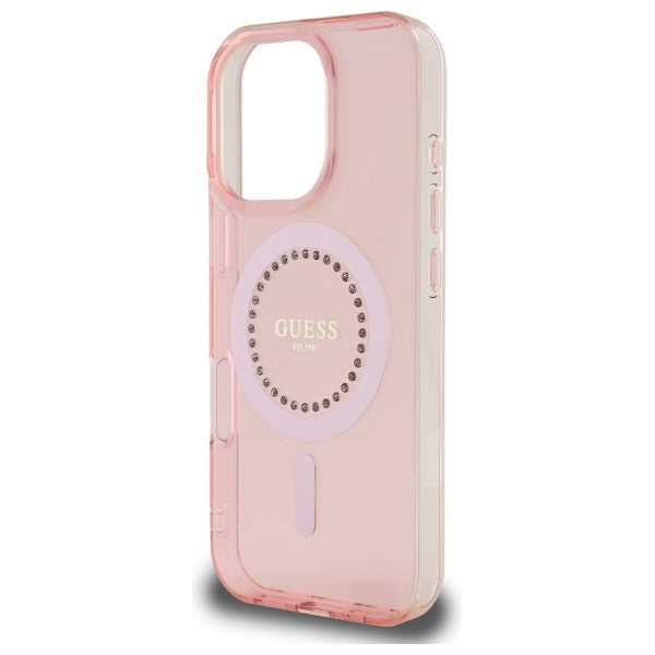 MagSafe Hülle für Apple iPhone 16 Pro, Guess, IML Rhinestone, Rosa
