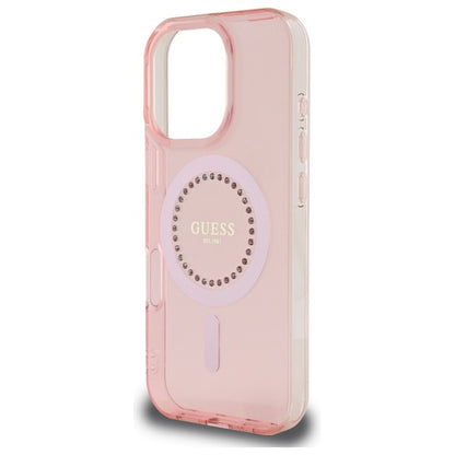 MagSafe Hülle für Apple iPhone 16 Pro, Guess, IML Rhinestone, Rosa