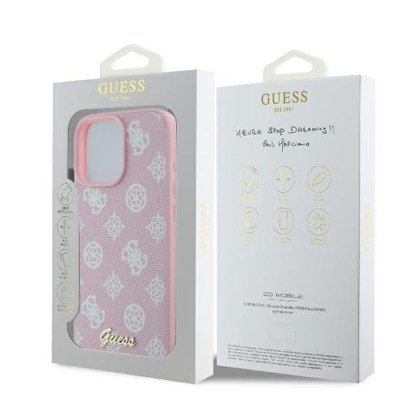 Coque MagSafe pour Apple iPhone 16 Pro, Guess, Peony Script, Rose