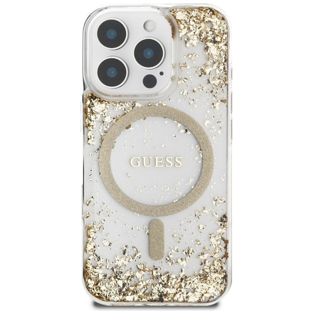 MagSafe Case for Apple iPhone 16 Pro, Guess, Resin Bottom Glitter, Gold