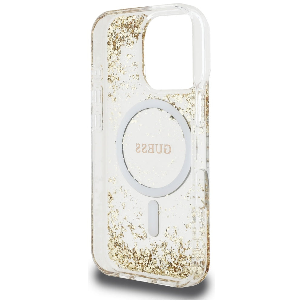 MagSafe Case for Apple iPhone 16 Pro, Guess, Resin Bottom Glitter, Gold