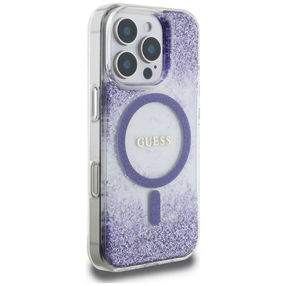 MagSafe Case for Apple iPhone 16 Pro, Guess, Resin Bottom Glitter, Purple