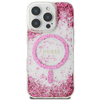 MagSafe Hülle für Apple iPhone 16 Pro, Guess, Resin Bottom Glitter, Rosa