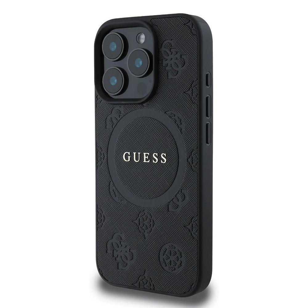 Custodia MagSafe per Apple iPhone 16 Pro, Guess, Saffiano Peony Classic Logo, Nera