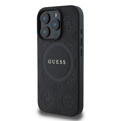 Custodia MagSafe per Apple iPhone 16 Pro, Guess, Saffiano Peony Classic Logo, Nera