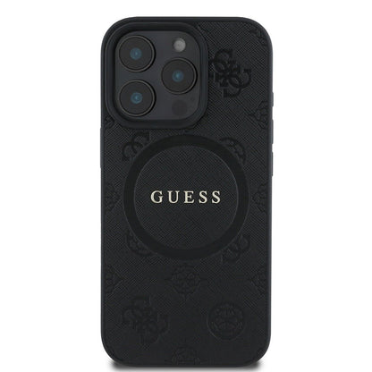 Custodia MagSafe per Apple iPhone 16 Pro, Guess, Saffiano Peony Classic Logo, Nera