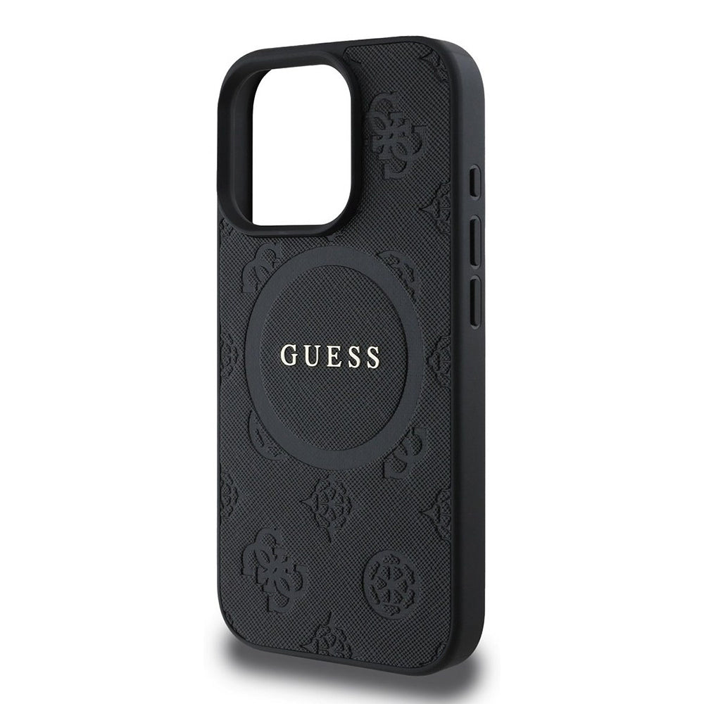 Custodia MagSafe per Apple iPhone 16 Pro, Guess, Saffiano Peony Classic Logo, Nera