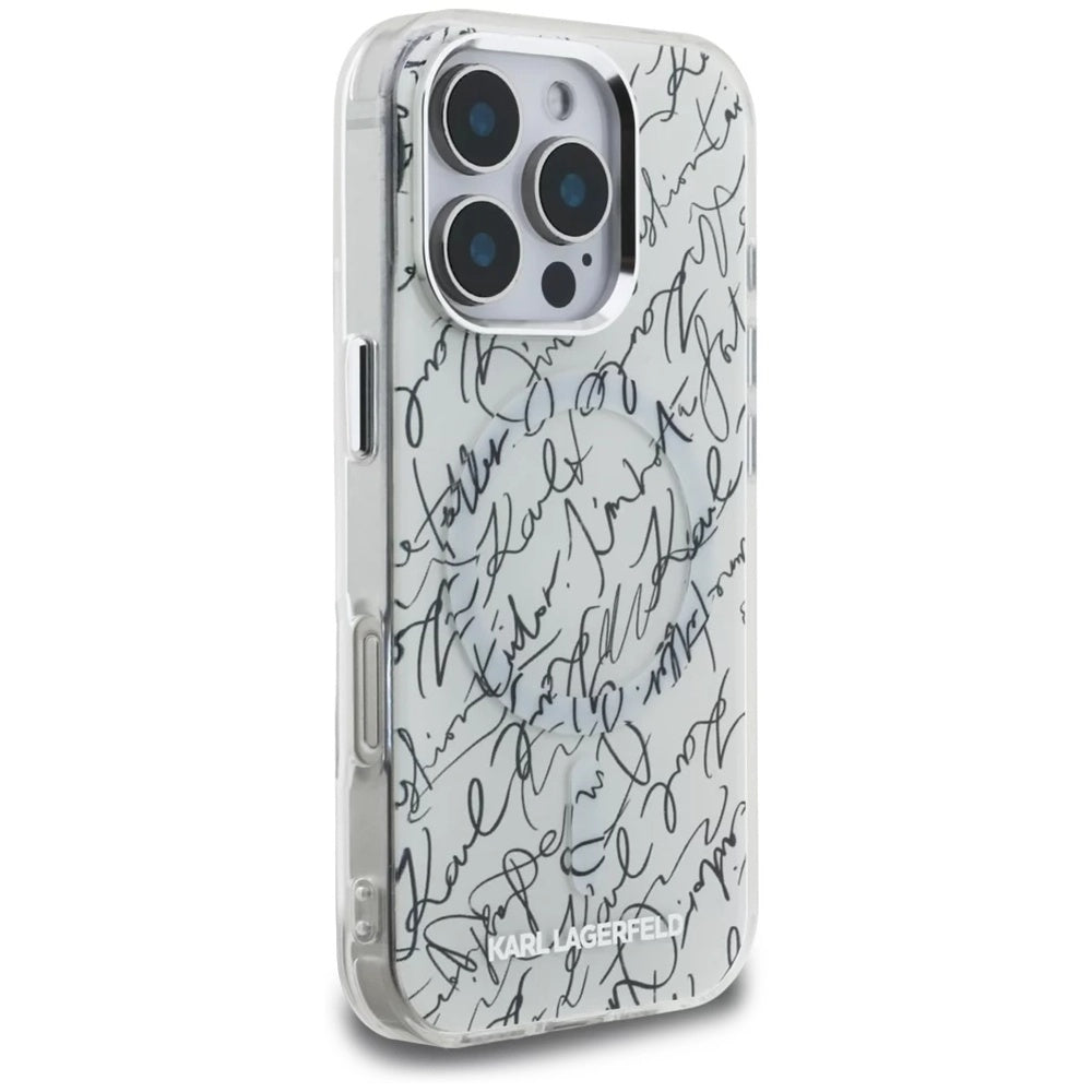 MagSafe Hülle für Apple iPhone 16 Pro, Karl Lagerfeld, IML Karl Script Muster, Weiß