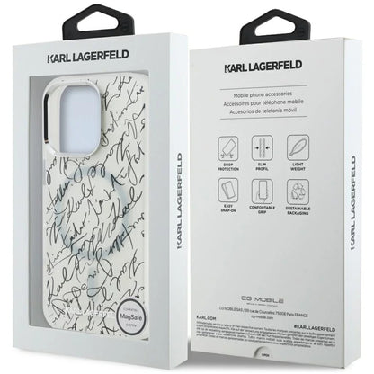 MagSafe Hülle für Apple iPhone 16 Pro, Karl Lagerfeld, IML Karl Script Muster, Weiß